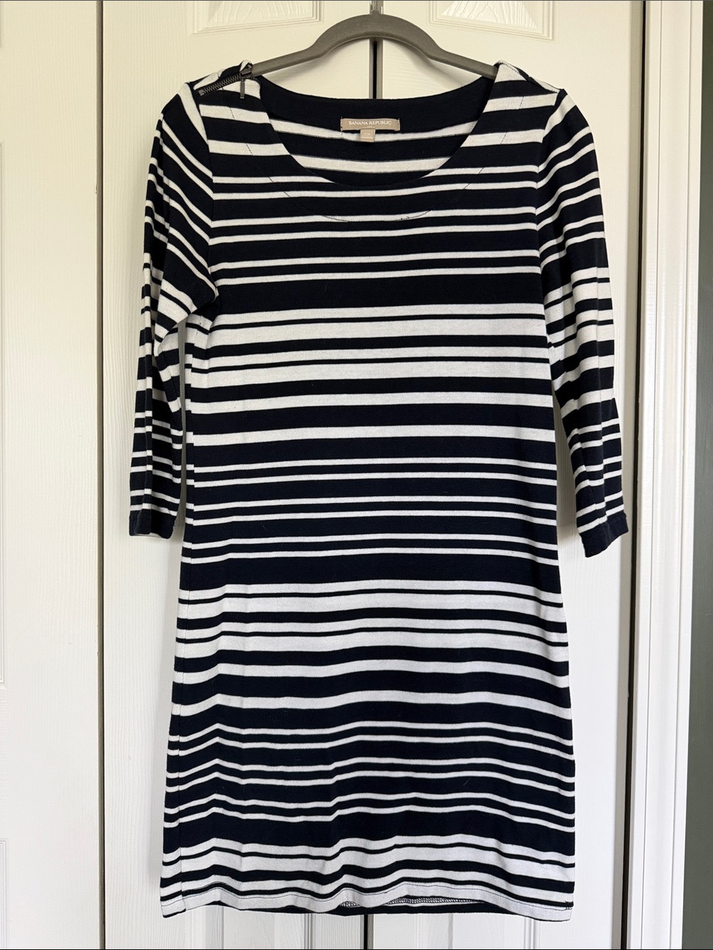 Banana Republic Navy and White Striped Midi Dress